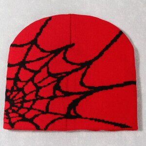 Spider Web Beanie Hat Cap Red & Black